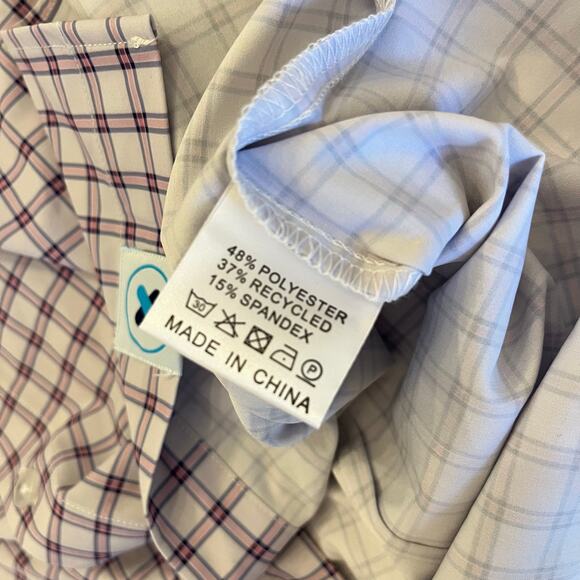 &Collar Button Up Mens Large Range Shirt Slim Plaid Purple White Long Sleeve NEW - Picture 9 of 12